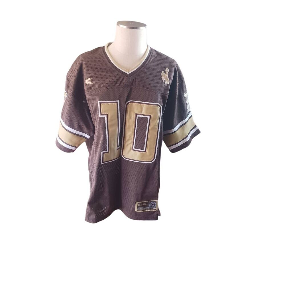 Wyoming cowboy jersey 10 brown and gold medium colosseum athletics college equip